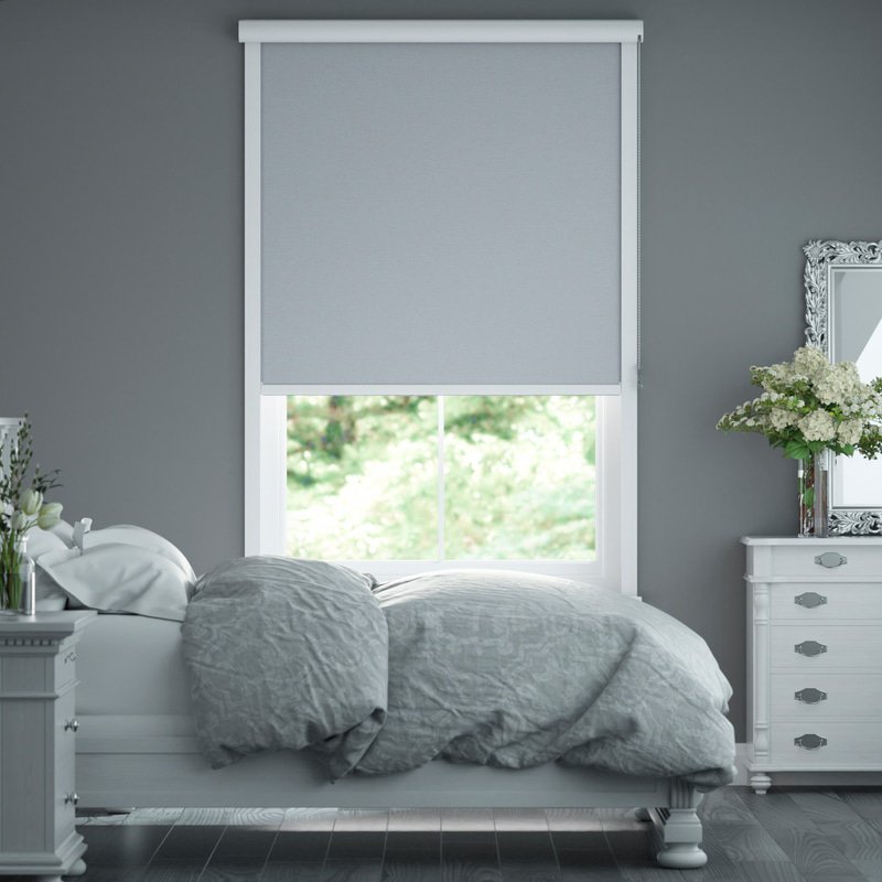 Jaloustore Verdunkelungsrollo auf Maß in matter Leinwand-Optik, Rückseite weiß Pastellblau - Bild 0