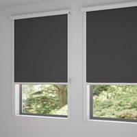 Jaloustore Verdunkelungsrollo auf Maß in matter Leinwand-Optik, Rückseite weiß Dunkelgrau - Vorschau 1