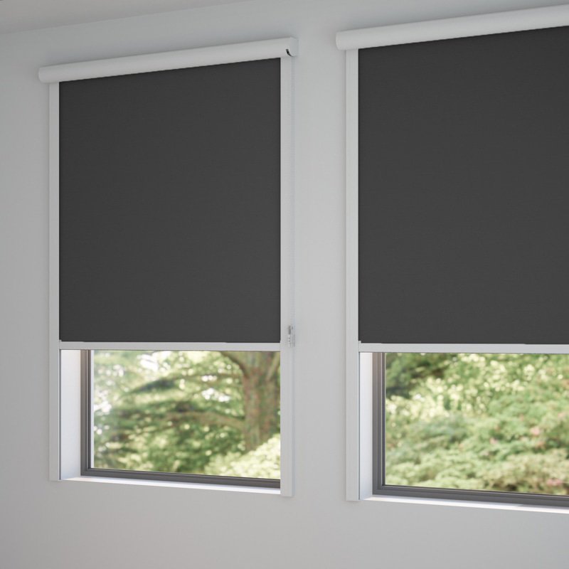 Jaloustore Verdunkelungsrollo auf Maß in matter Leinwand-Optik, Rückseite weiß Dunkelgrau - Bild 1