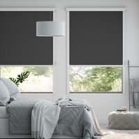 Jaloustore Verdunkelungsrollo auf Maß in matter Leinwand-Optik, Rückseite weiß Dunkelgrau - Vorschau 0