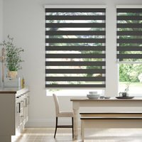 Jaloustore Doppelrollo auf Maß mit Uni-Blockstreifen mit gestreiftem groben Transparent Mitternacht - Vorschau 0