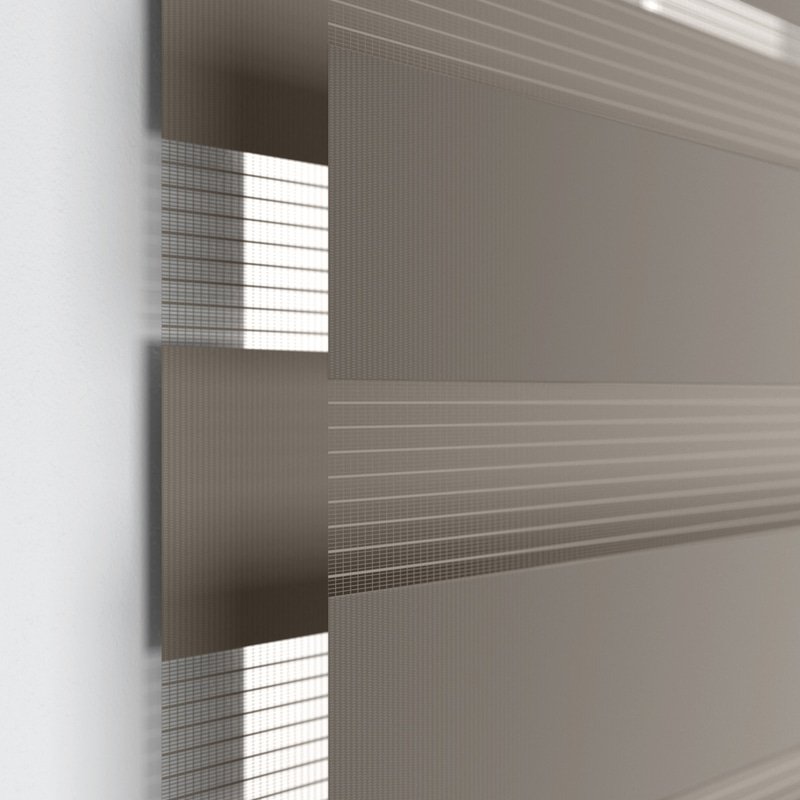 Jaloustore Doppelrollo auf Maß mit Uni-Blockstreifen mit gestreiftem groben Transparent Grau - Bild 1