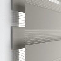 Jaloustore Doppelrollo auf Maß mit Uni-Blockstreifen mit gestreiftem groben Transparent Silber-Grau - Vorschau 1