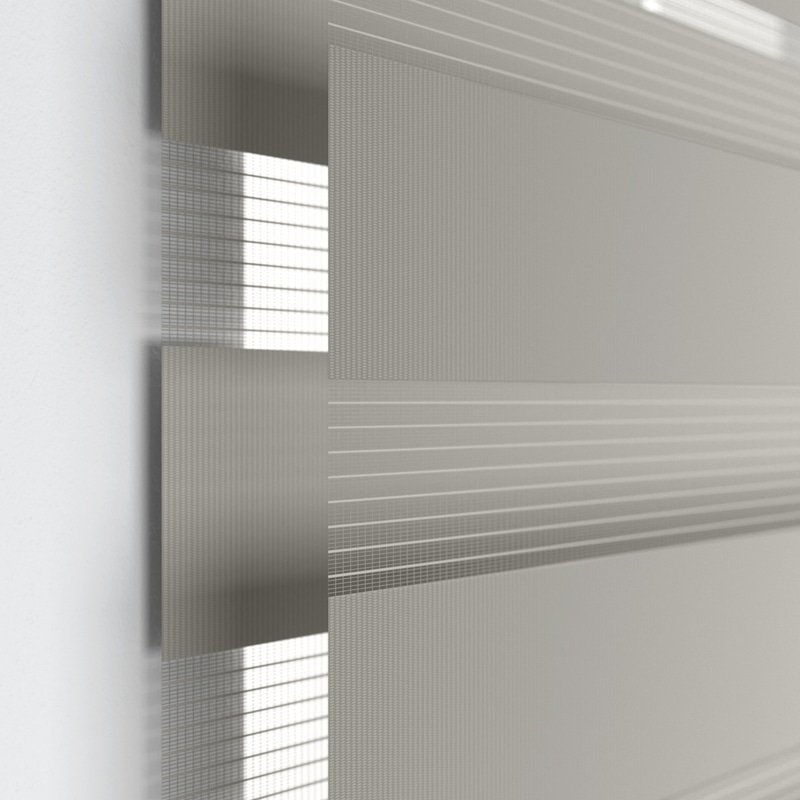 Jaloustore Doppelrollo auf Maß mit Uni-Blockstreifen mit gestreiftem groben Transparent Silber-Grau - Bild 1