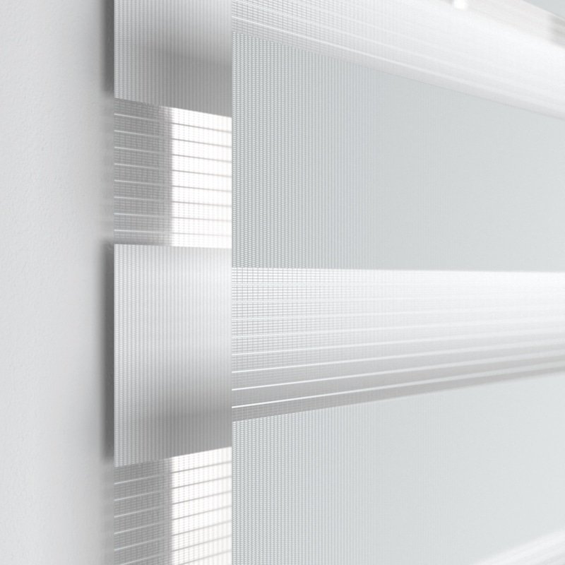 Jaloustore Doppelrollo auf Maß mit Uni-Blockstreifen mit gestreiftem groben Transparent Reinweiß - Bild 1
