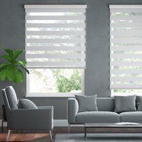 Jaloustore Doppelrollo auf Maß mit Uni-Blockstreifen mit gestreiftem groben Transparent Reinweiß - Vorschau 0