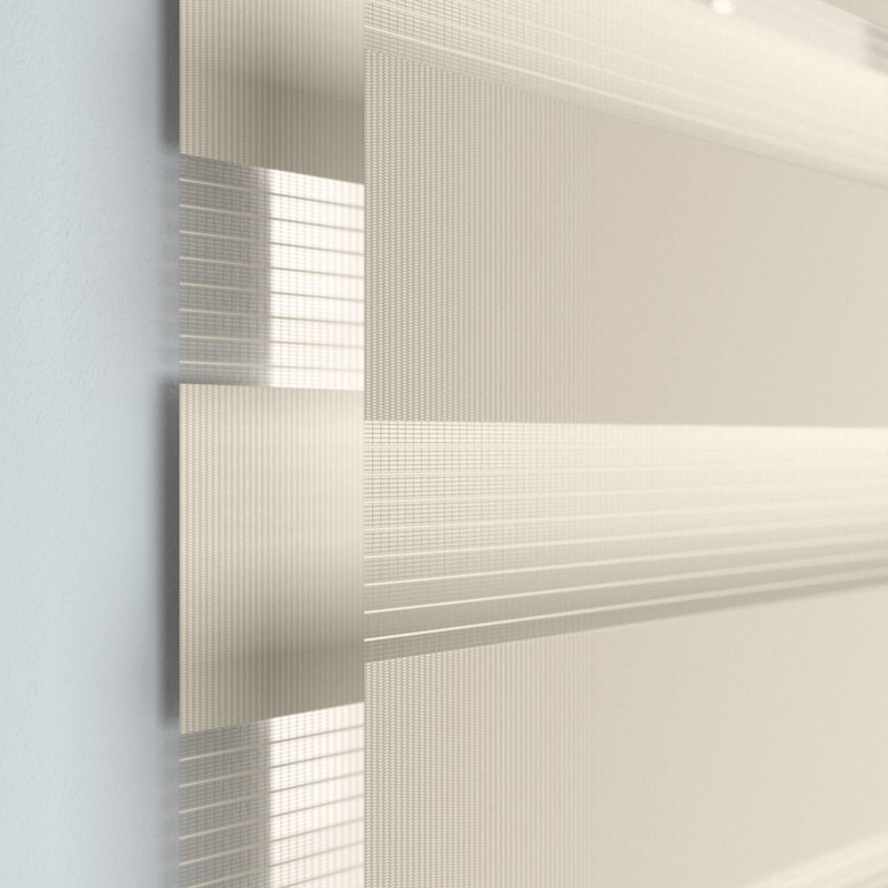 Jaloustore Doppelrollo auf Maß mit Uni-Blockstreifen mit gestreiftem groben Transparent Creme-Beige - Bild 1