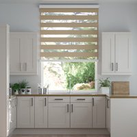 Jaloustore Doppelrollo auf Maß mit Uni-Blockstreifen mit gestreiftem groben Transparent Beige - Vorschau 0