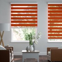 Jaloustore Doppelrollo auf Maß mit Uni-Blockstreifen mit gestreiftem groben Transparent Zinnober-Orange - Vorschau 0