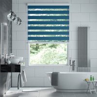 Jaloustore Doppelrollo auf Maß mit Uni-Blockstreifen mit gestreiftem groben Transparent Azurblau - Vorschau 0