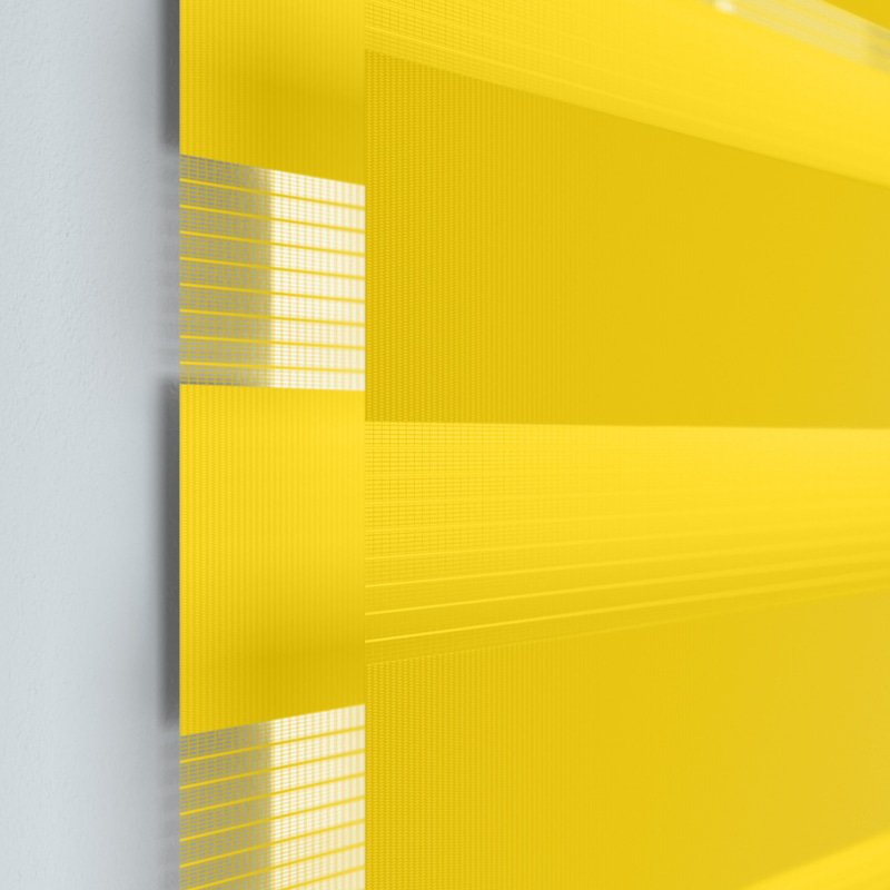 Jaloustore Doppelrollo auf Maß mit Uni-Blockstreifen mit gestreiftem groben Transparent Sonnengelb - Bild 1