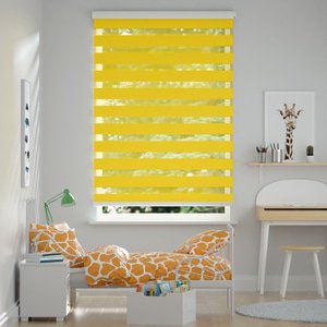 Doppelrollo auf Maß mit Uni-Blockstreifen mit gestreiftem groben Transparent