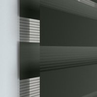Jaloustore Doppelrollo auf Maß mit Uni-Blockstreifen mit gestreiftem feinen Transparent Schwarz - Vorschau 1