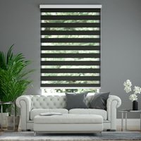 Jaloustore Doppelrollo auf Maß mit Uni-Blockstreifen mit gestreiftem feinen Transparent Schwarz - Vorschau 0