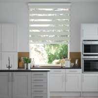 Jaloustore Doppelrollo auf Maß mit Uni-Blockstreifen mit gestreiftem feinen Transparent Silber-Grau - Vorschau 0