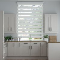 Jaloustore Doppelrollo auf Maß mit Uni-Blockstreifen mit gestreiftem feinen Transparent Reinweiß - Vorschau 0