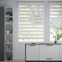 Jaloustore Doppelrollo auf Maß mit Uni-Blockstreifen mit gestreiftem feinen Transparent Beige-Weiß - Vorschau 0