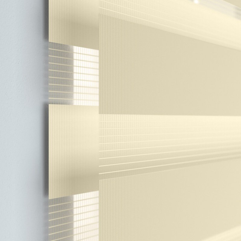 Jaloustore Doppelrollo auf Maß mit Uni-Blockstreifen mit gestreiftem feinen Transparent Vanille - Bild 1