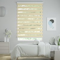 Jaloustore Doppelrollo auf Maß mit Uni-Blockstreifen mit gestreiftem feinen Transparent Vanille - Vorschau 0