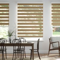 Jaloustore Doppelrollo auf Maß mit Uni-Blockstreifen mit gestreiftem feinen Transparent Hellbraun - Vorschau 0