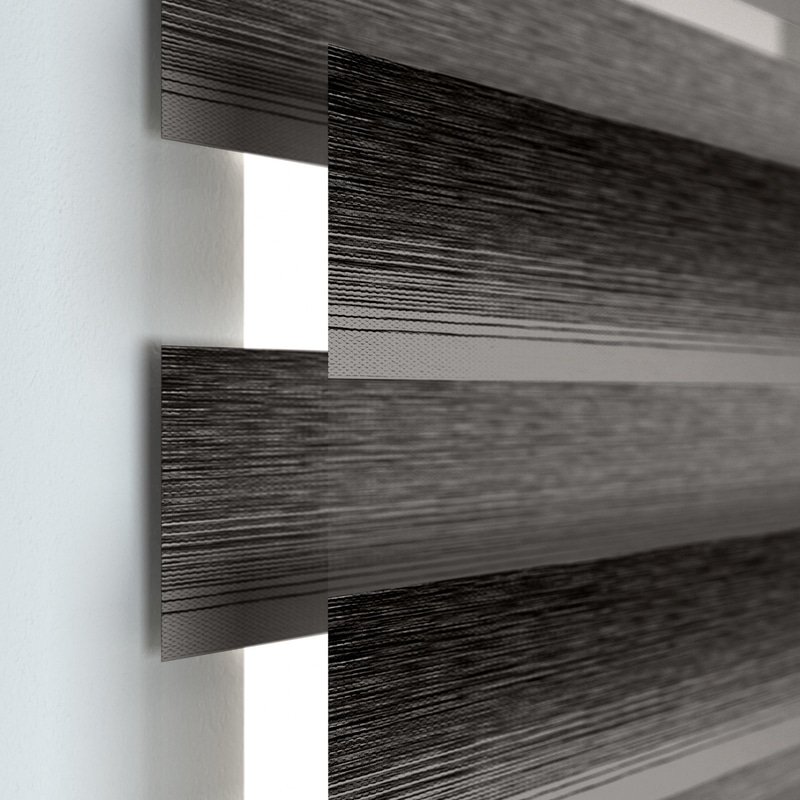 Jaloustore Doppelrollo auf Maß mit Blockstreifen mit Melangegarn und Farbverlauf Grau-Schwarz - Bild 1
