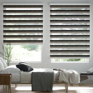 Doppelrollo auf Maß mit Blockstreifen mit Melangegarn und Farbverlauf