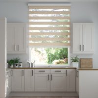 Jaloustore Doppelrollo auf Maß mit Blockstreifen mit feinem Melange-Effekt  Beige-Creme - Vorschau 0