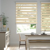 Jaloustore Doppelrollo auf Maß mit Blockstreifen mit feinem Melange-Effekt  Creme-Caramel - Vorschau 0