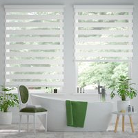 Jaloustore Doppelrollo auf Maß mit Blockstreifen mit feinem Melange-Effekt  Weiß - Vorschau 0