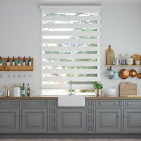 Jaloustore Doppelrollo auf Maß mit modernen Blockstreifen mit Nadelstreifen Reinweiß - Vorschau 0