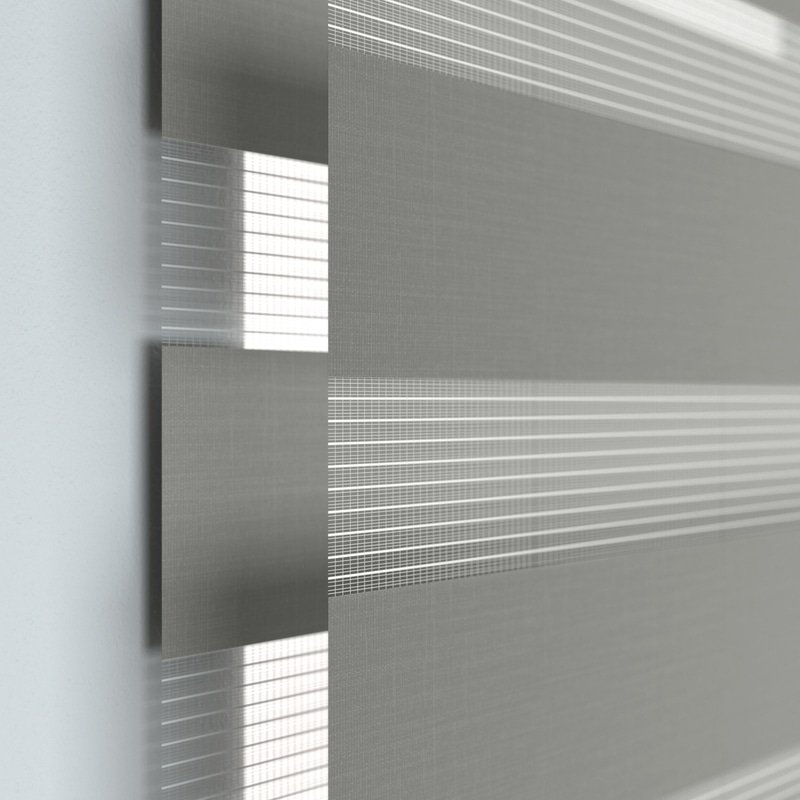 Jaloustore Doppelrollo auf Maß mit modernen Blockstreifen mit feiner Webstruktur Grau - Bild 1