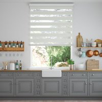 Jaloustore Doppelrollo auf Maß mit modernen Blockstreifen mit feiner Webstruktur Creme-Weiß - Vorschau 0