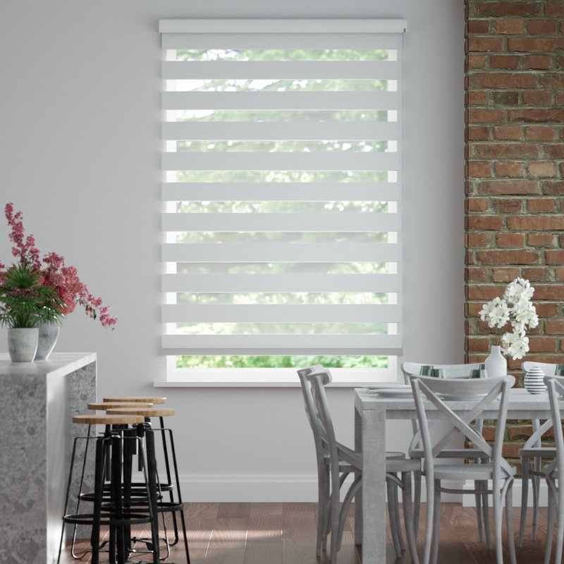 Jaloustore Doppelrollo auf Maß mit Uni-Blockstreifen in Verdunkelungsqualität Silber-Grau - Bild 0