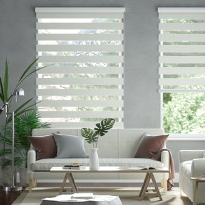 Doppelrollo auf Maß mit Blockstreifen mit Lurex-Glitzer-Effektgarn