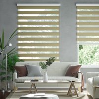 Jaloustore Doppelrollo auf Maß mit Blockstreifen mit Lurex-Glitzer-Effektgarn Beige-Grau - Vorschau 0