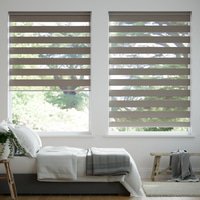 Jaloustore Doppelrollo auf Maß mit Uni-Blockstreifen mit gestreiftem groben Transparent Grau - Vorschau 0