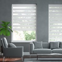 Jaloustore Doppelrollo auf Maß mit Uni-Blockstreifen mit gestreiftem groben Transparent Reinweiß - Vorschau 0