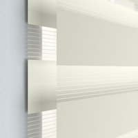 Jaloustore Doppelrollo auf Maß mit Uni-Blockstreifen mit gestreiftem groben Transparent Creme-Weiß - Vorschau 1