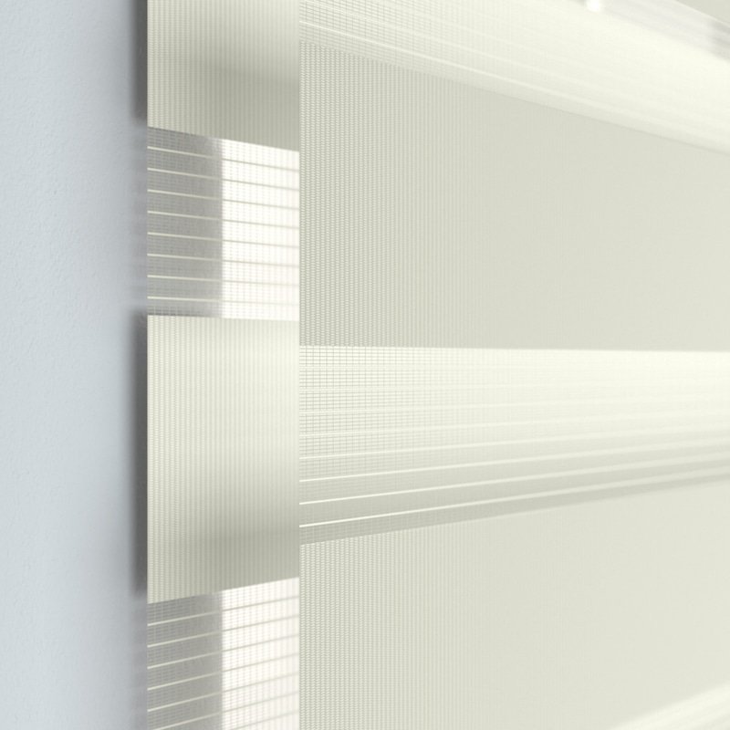 Jaloustore Doppelrollo auf Maß mit Uni-Blockstreifen mit gestreiftem groben Transparent Creme-Weiß - Bild 1