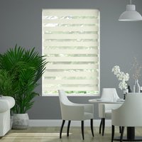 Jaloustore Doppelrollo auf Maß mit Uni-Blockstreifen mit gestreiftem groben Transparent Creme-Weiß - Vorschau 0