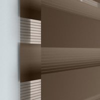 Jaloustore Doppelrollo auf Maß mit Uni-Blockstreifen mit gestreiftem groben Transparent Braun  - Vorschau 1