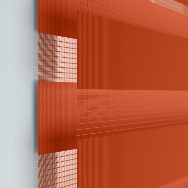 Jaloustore Doppelrollo auf Maß mit Uni-Blockstreifen mit gestreiftem groben Transparent Zinnober-Orange - Bild 1