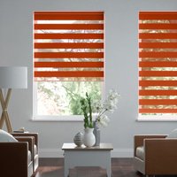 Jaloustore Doppelrollo auf Maß mit Uni-Blockstreifen mit gestreiftem groben Transparent Zinnober-Orange - Vorschau 0
