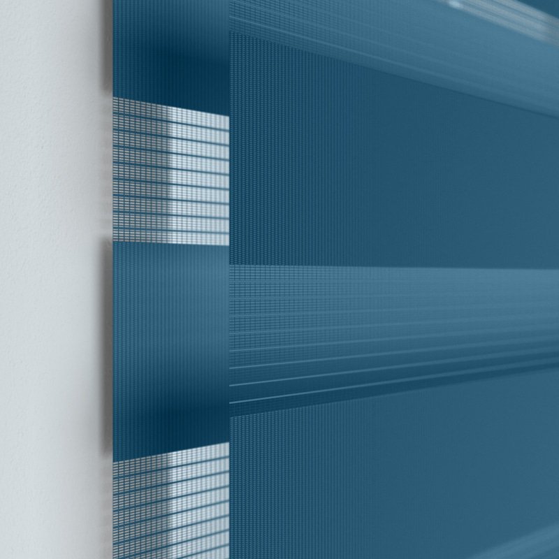 Jaloustore Doppelrollo auf Maß mit Uni-Blockstreifen mit gestreiftem groben Transparent Azurblau - Bild 1