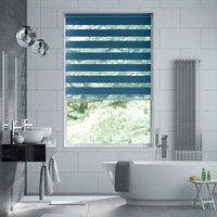 Jaloustore Doppelrollo auf Maß mit Uni-Blockstreifen mit gestreiftem groben Transparent Azurblau - Vorschau 0