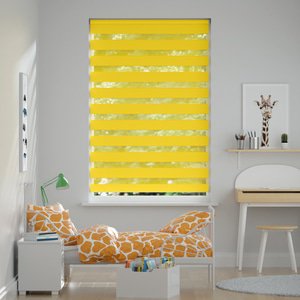 Doppelrollo auf Maß mit Uni-Blockstreifen mit gestreiftem groben Transparent