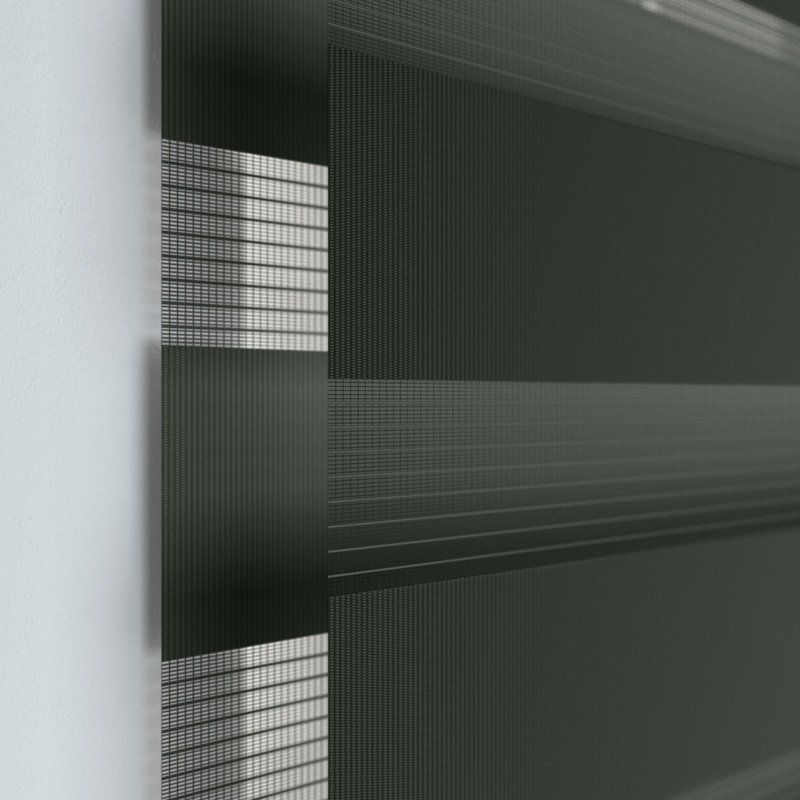 Jaloustore Doppelrollo auf Maß mit Uni-Blockstreifen mit gestreiftem feinen Transparent Schwarz - Bild 1