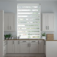 Jaloustore Doppelrollo auf Maß mit Uni-Blockstreifen mit gestreiftem feinen Transparent Reinweiß - Vorschau 0