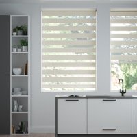 Jaloustore Doppelrollo auf Maß mit Uni-Blockstreifen mit gestreiftem feinen Transparent Beige-Weiß - Vorschau 0