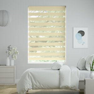 Doppelrollo auf Maß mit Uni-Blockstreifen mit gestreiftem feinen Transparent